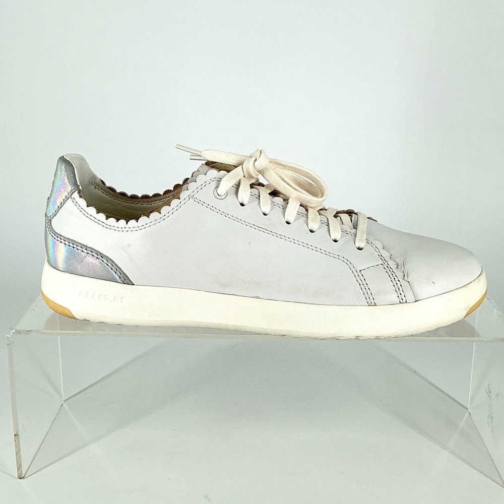 Cole Haan Size 9 Grand Crosscourt Scallop White‎ Iridescent Leather Sneakers